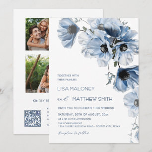 3 Photos   Blue Flowers Wedding Invitation