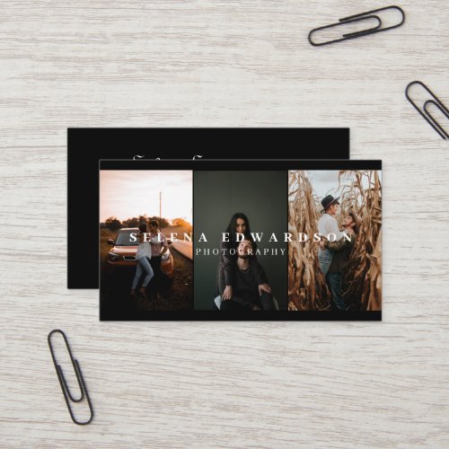 3 Photos Casual modern Black and White Business Card