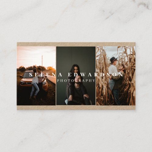 3 Photos Casual Rustic Kraft White Typography Business Card