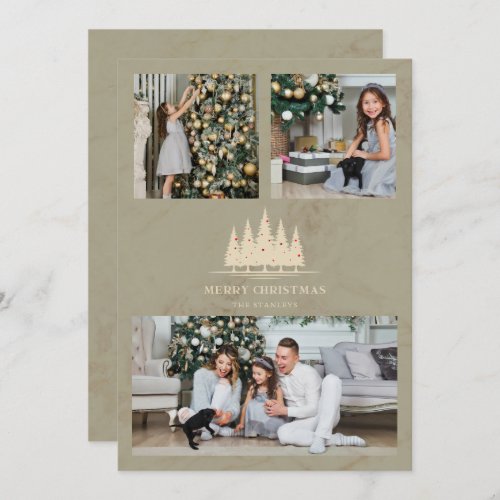 3 Photos Collage Chic Elegant Christmas Tree Holiday Card