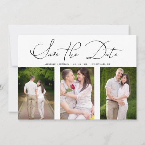 3 Photos Collage Engaged Chic Minimalist Wedding Save The Date