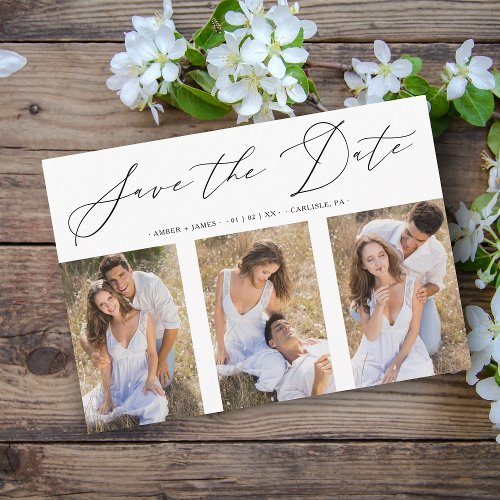 3 Photos Collage Engaged Chic Romantic Wedding Save The Date