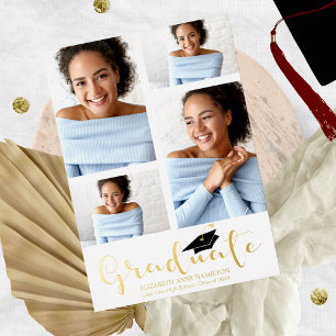 3 Photos Collage Grad Announcement Foil Invitation
