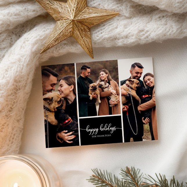 3 Photos Collage Happy Holidays Christmas Black Postcard (Creator Uploaded)