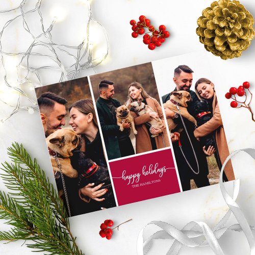 3 Photos Collage Happy Holidays Modern Christmas Postcard