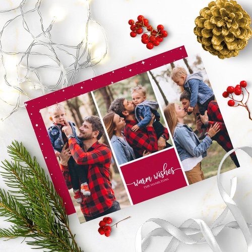3 Photos Collage Warm Wishes Simple Christmas Invitation