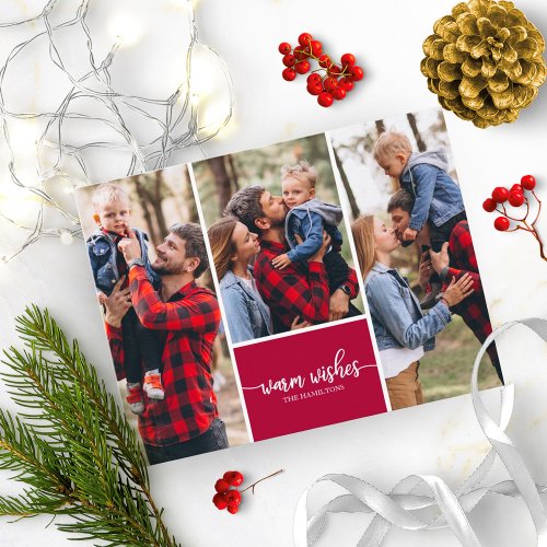 3 Photos Collage Warm Wishes Simple Christmas Postcard