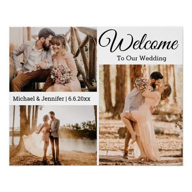 3 photos collage wedding minimalist welcome sign (Front)