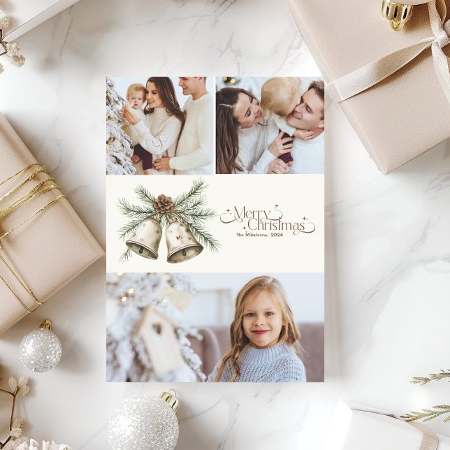 3 Photos Cozy Festive Rustic Christmas Holiday Card (Creator Uploaded)