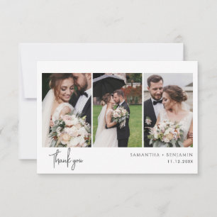 3 Photos Cursive Script Wedding Thank You Note Card