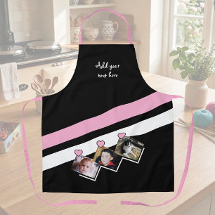 3 photos custom text black pink apron