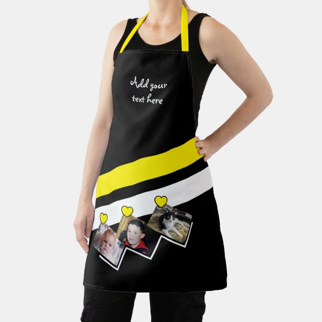 3 photos custom text black yellow apron (Insitu)