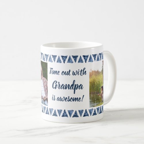 3 Photos  Custom Typography _ Blue Border Grandpa Coffee Mug