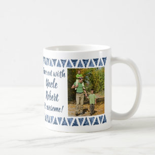 3 Photos & Custom Typography - Blue Border Uncle Coffee Mug