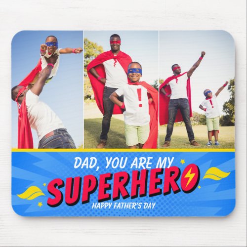 3 Photos Cute Comic Superhero Fathers Day Mouse Pad