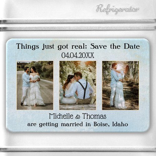 3 Photos Dusty Blue Save the Date Magnet