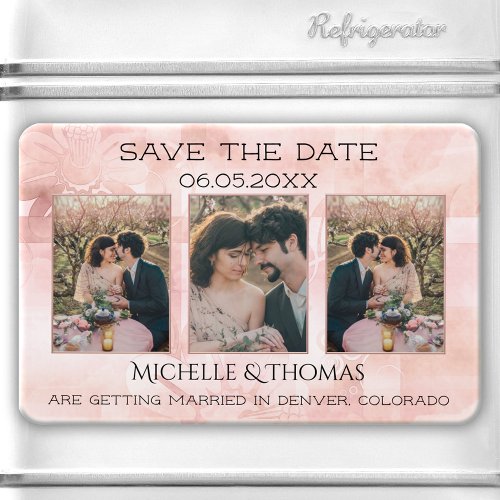 3 Photos Geometric Floral Blush Save the Date Magnet