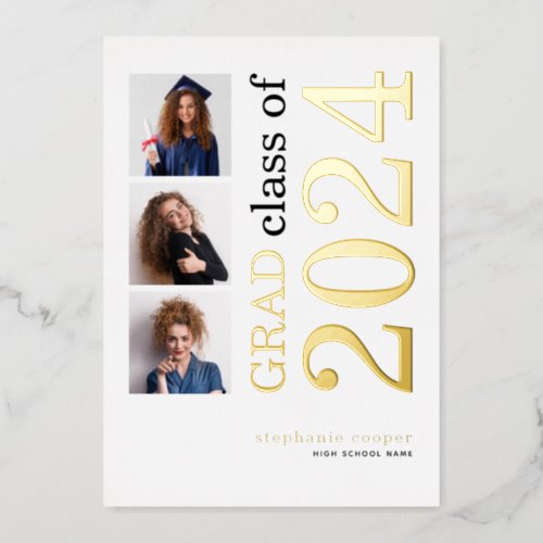 3 Photos Grad 2024 Real Gold Foil Announcement