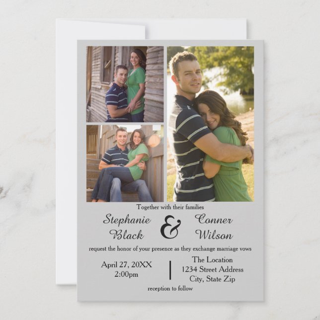 3 Photos Gray - Wedding Invitation (Front)