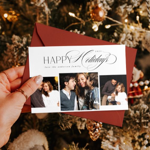 3 photos Happy Holidays Script Christmas Card