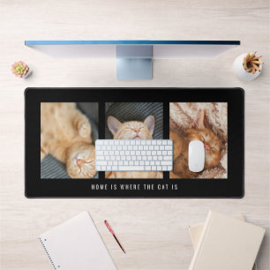 3 Photos Home Is Where The Cat Is Black Desk Mat