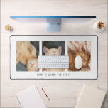 3 Photos Home Is Where The Cat Is White Desk Mat<br><div class="desc">3 Photos Home Is Where The Cat Is White Modern simplicity which you can easily personalise with your photos of your pet,  and personalise the quote tagline if you wish. Background and text can be changed to any color via the Edit further option.</div>