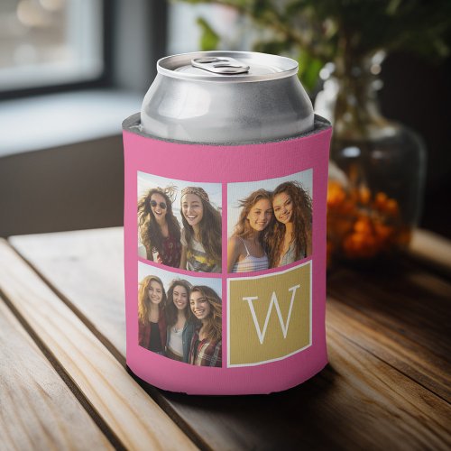 3 Photos _ Instagram Photo Collage Custom Monogram Can Cooler