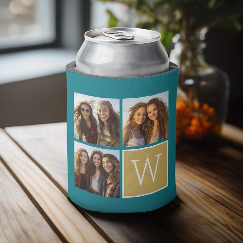 3 Photos _ Instagram Photo Collage Custom Monogram Can Cooler