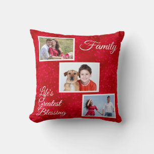 3 Photos-Life's Greatest Blessing-Family Hearts Throw Pillow