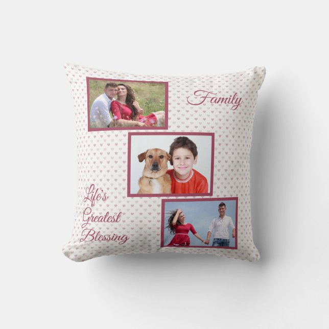 3 Photos - Life's Greatest Blessing - Family Throw Pillow (Front)
