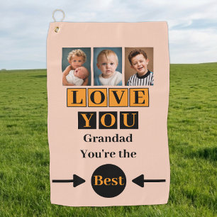 3 photos love you grandad orange golf towel