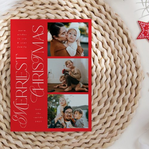 3 Photos Merriest Christmas Red Holiday Card
