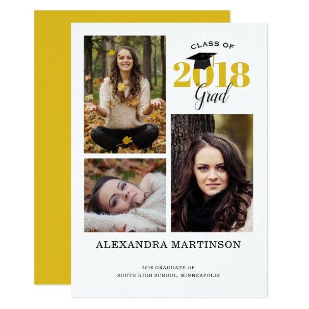 3 Photos Minimal | Class Of 2018 Graduation Card