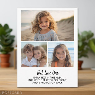 3 Photos - Minimal Design - Black Text on White Postcard