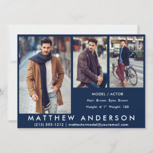 3 Photos Model Actor Comp Card Blue
