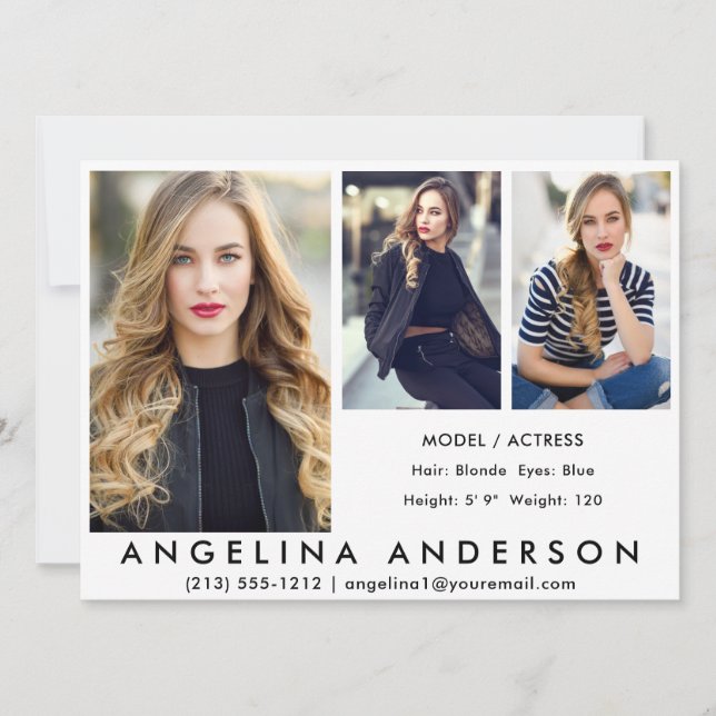 3 Photos Model Actor Comp Card Wht (Front)