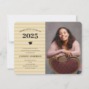 3 Photos Modern Gold Stripes Graduation Party Invitation