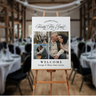 3 Photos Names 25th Wedding Anniversary Welcome Foam Board