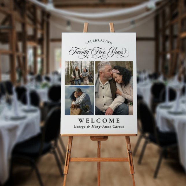 3 Photos Names 25th Wedding Anniversary Welcome Foam Board (Creator Uploaded)