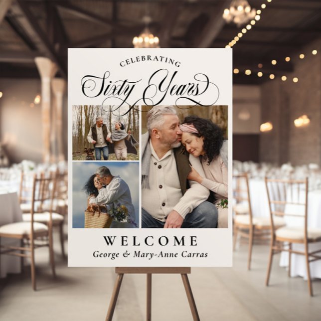 3 Photos Names 60th Wedding Anniversary Welcome Foam Board (Creator Uploaded)