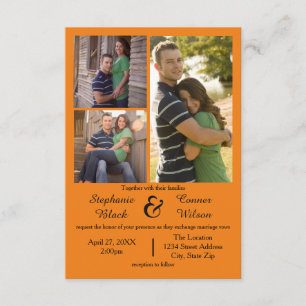 3 Photos Orange - 3x5 Wedding Invitation