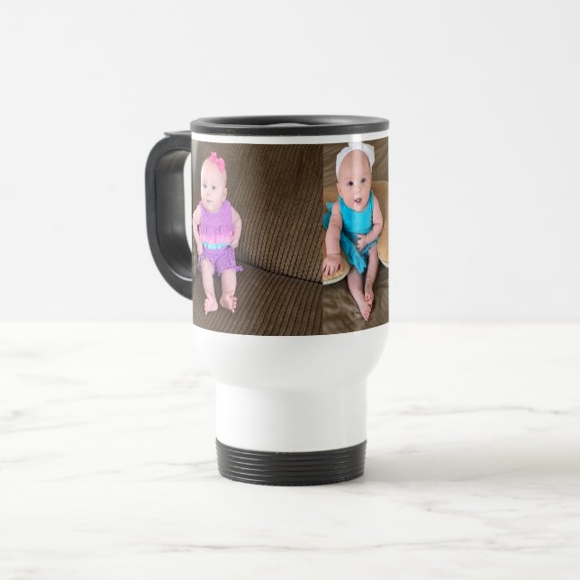 3 PHOTOS Personalized Travel Mugs or Ceramic  Mugs (Front Left)