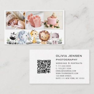3 Photos QR Code Newborn Baby Photographer Business Card