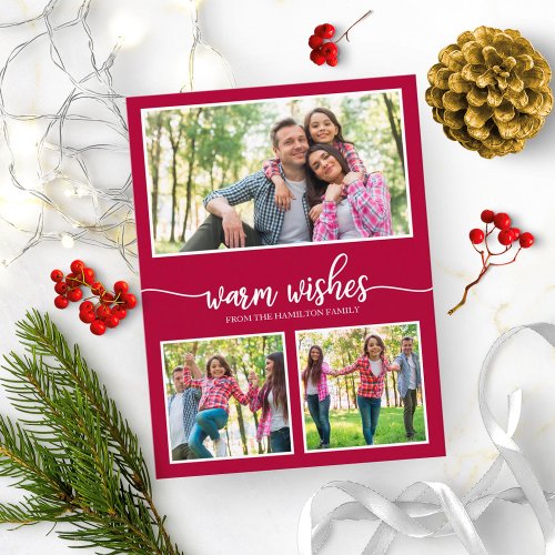 3 Photos Warm Wishes Simple Modern Christmas Postcard