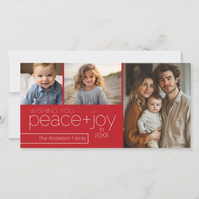 3 photos with New Year Holiday Greeting - Red Card (Front)