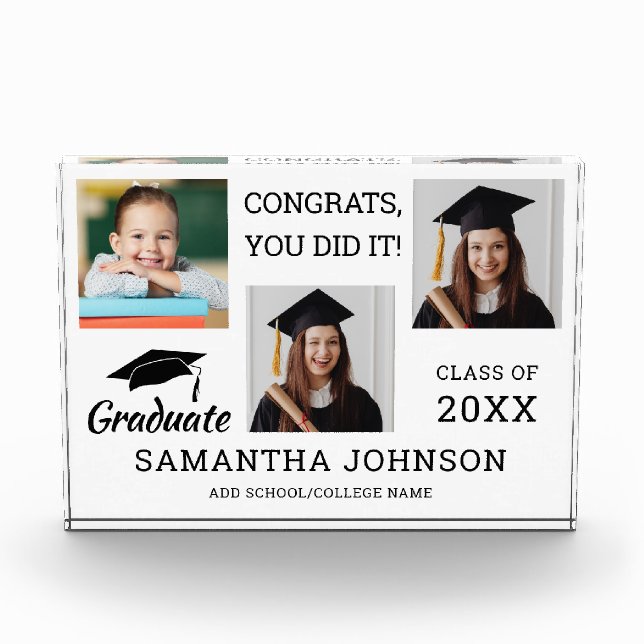 3 Picture Collage Congratulations Grad 2025 White Photo Block (Front)