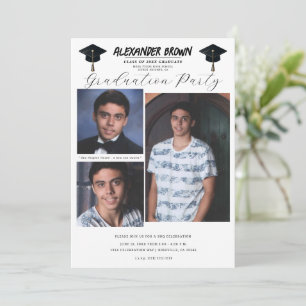 3 Picture Photos Modern Minimal Graduation BBQ  Invitation