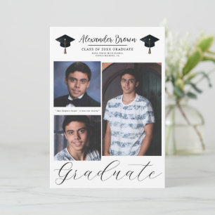 3 Picture Photos Modern Minimal Graduation Invitation