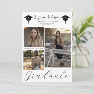 3 Picture Photos Modern Minimal Graduation Invitation