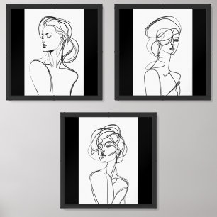 3-Piece One Line Woman Illustration Wall Art Sets